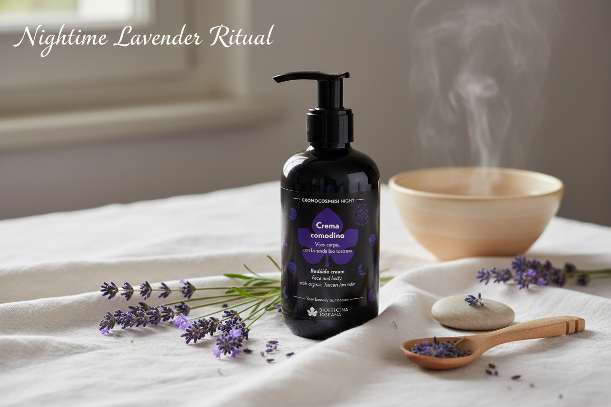 Lavendel nattkräm med kakaosmör från Biofficina Toscana - återfuktande hudvård