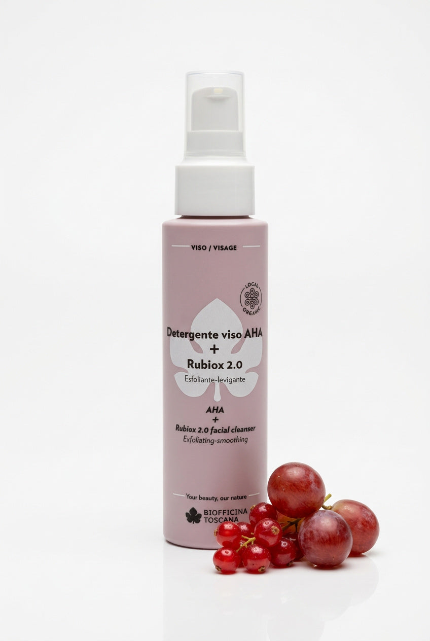 Ansiktsrengöring med AHA och Rubiox 2.0 100ml – rengörande och uppljusande från Biofficina Toscana