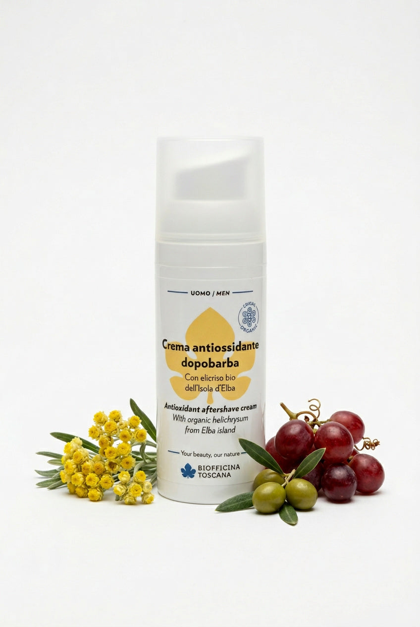 Aftershave kräm med Uviox-Oleox och helichrysum 50ml – lugnande och antioxidant hudvård för män från Biofficina Toscana