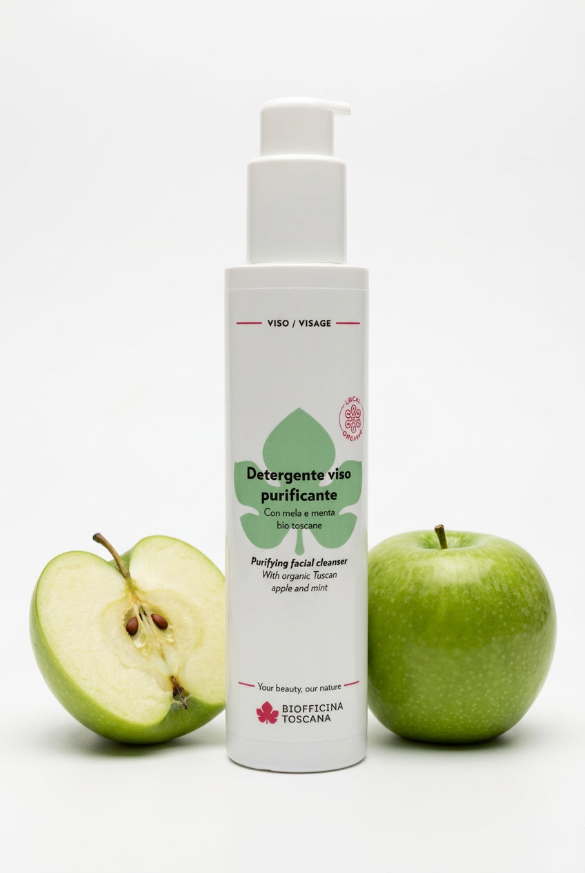Renande ansiktsrengöring med äpple AHA och salicylsyra 200ml – djuprengörande och uppfriskande från Biofficina Toscana