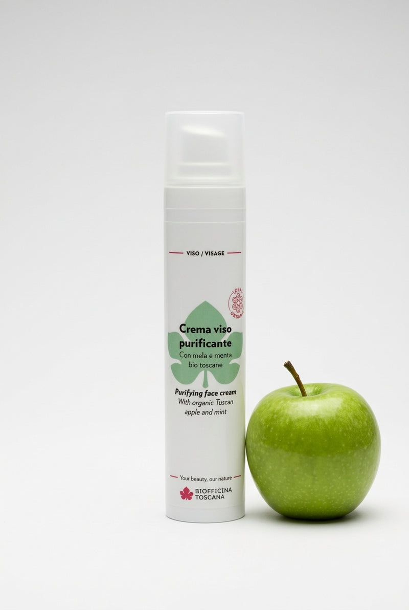 Renande ansiktskräm med äpple AHA och zinkoxid 50ml – porrenande och mattifierande hudvård från Biofficina Toscana