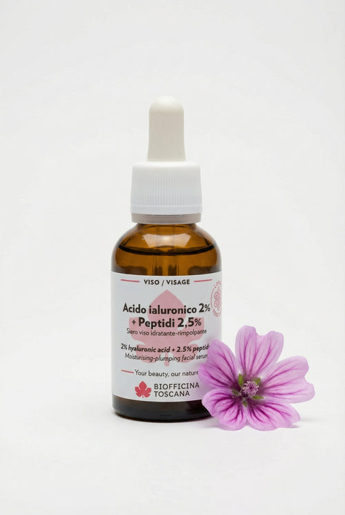 Ansiktsserum med hyaluronsyra 2% och peptid 2.5% 30ml – uppstramande och återfuktande serum från Biofficina Toscana