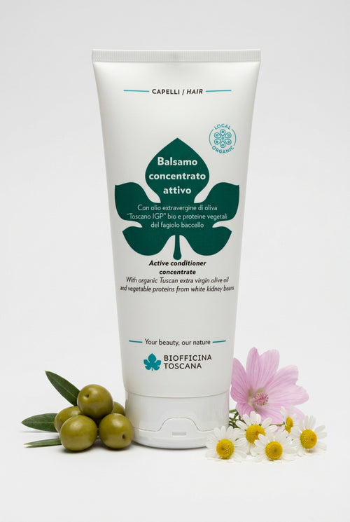 Aktivt balsam koncentrat med växtproteiner och olivolja 200ml – reparerande och närande hårbalsam från Biofficina Toscana