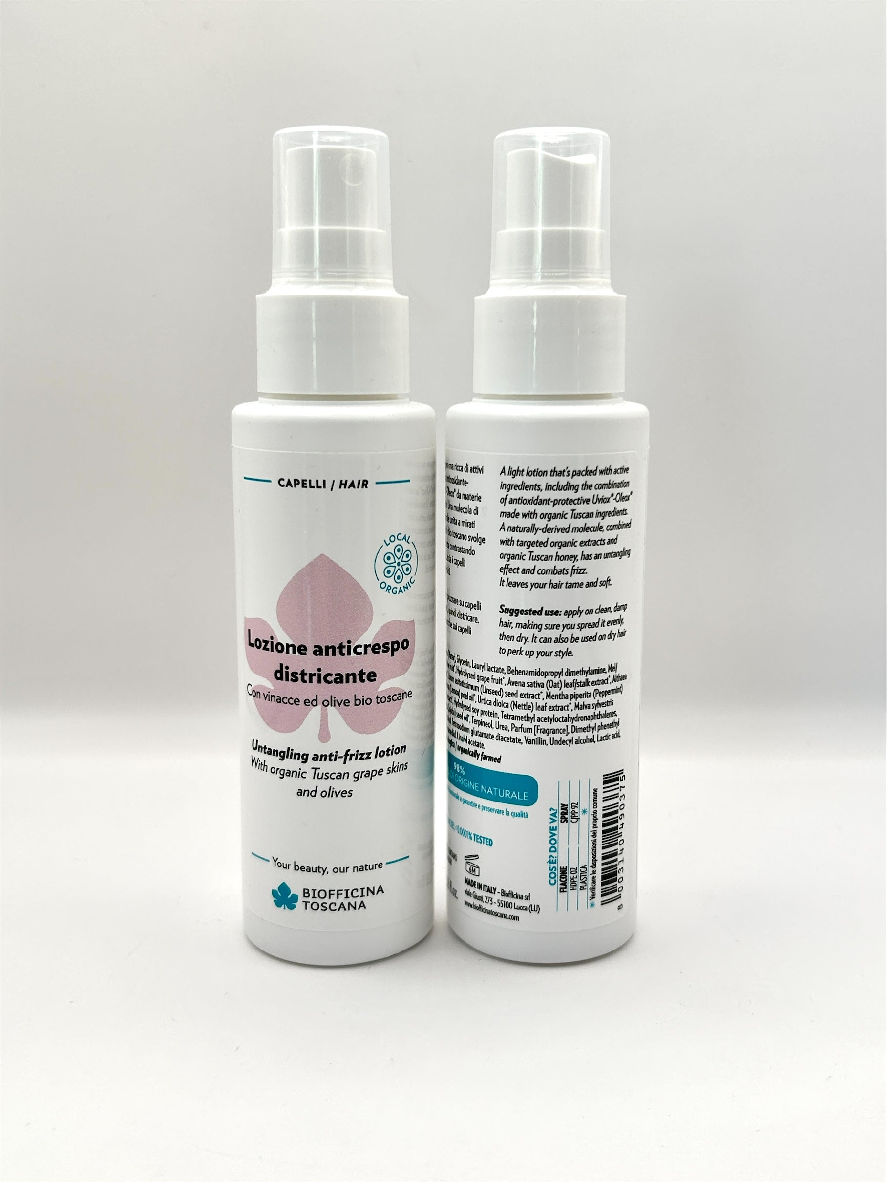 Biofficina Toscana Anti-Frizz Lotion – uviox-oleox och honung mot friss för glansigt och disciplinerat hår