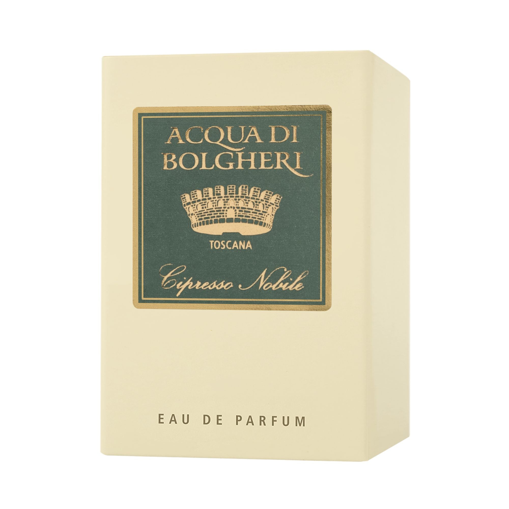 Acqua di Bolgheri Cipresso Nobile EDP förpackning i beige med etikett – Eau de Parfum