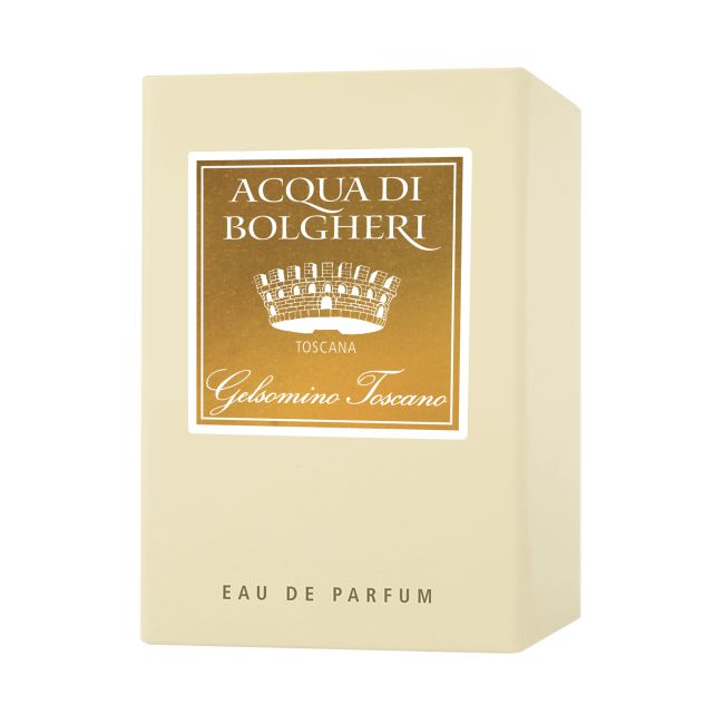 Acqua di Bolgheri Gelsomino Toscano EDP förpackning i beige med etikett – Eau de Parfum