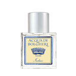 Acqua di Bolgheri Indaco parfymflaska i klarglas med guldlock – Eau de Parfum närbild