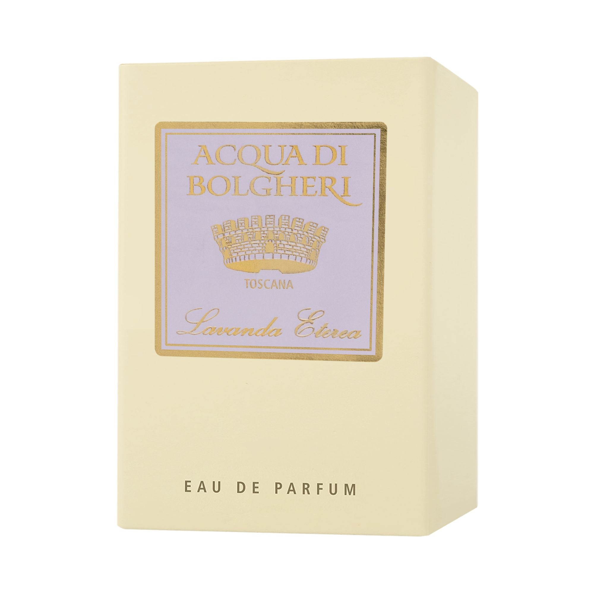 Acqua di Bolgheri Lavenda Eterea EDP förpackning i beige med etikett – Eau de Parfum