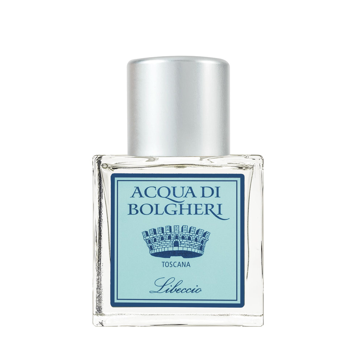 Acqua di Bolgheri Libeccio parfymflaska i klarglas med guldlock – Eau de Parfum närbild
