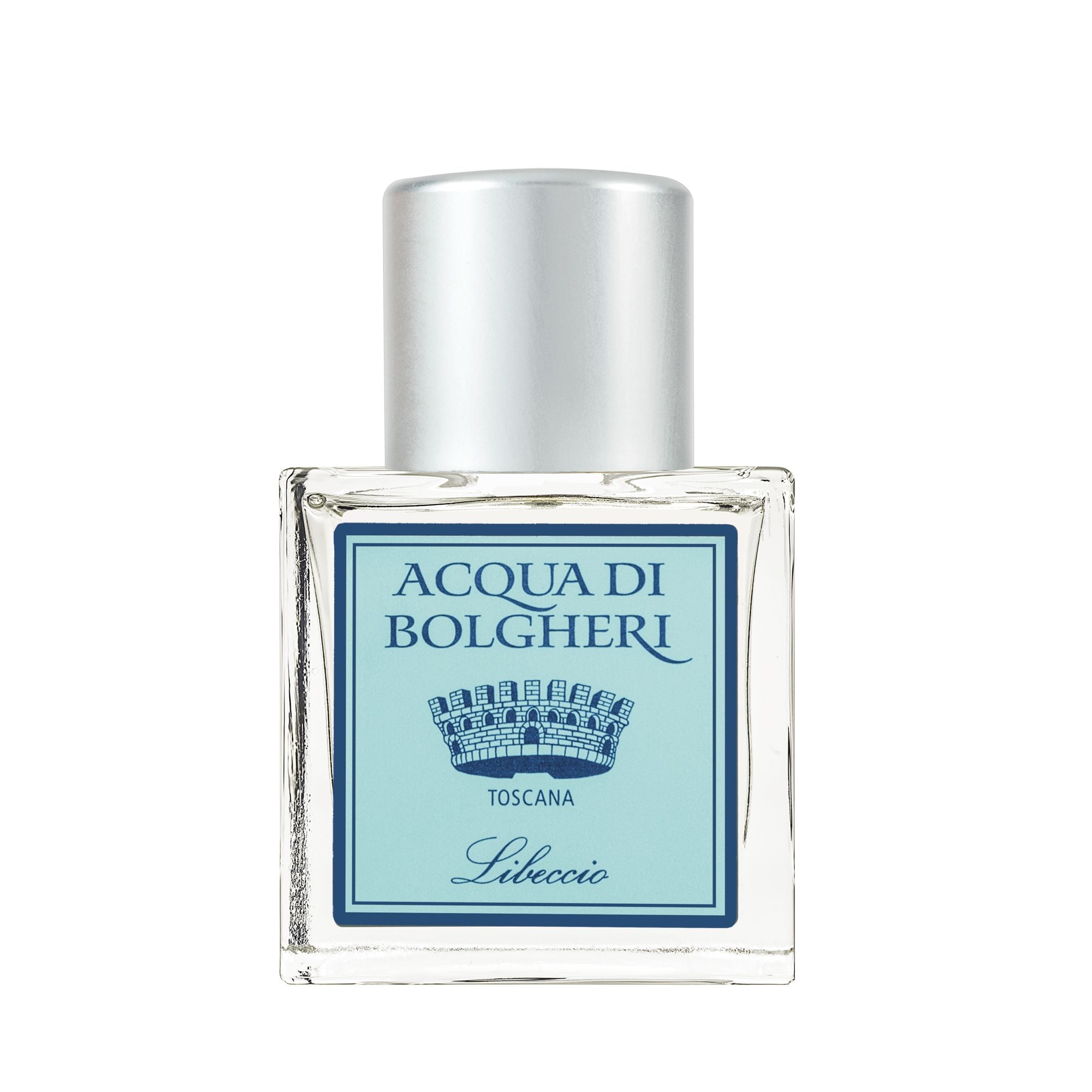 Acqua di Bolgheri Libeccio parfymflaska i klarglas med guldlock – Eau de Parfum närbild