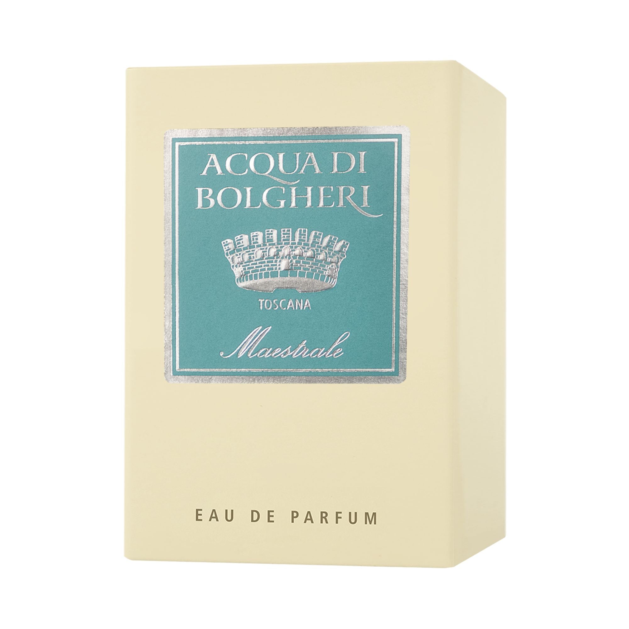 Acqua di Bolgheri Maestrale EDP förpackning i beige med etikett – Eau de Parfum
