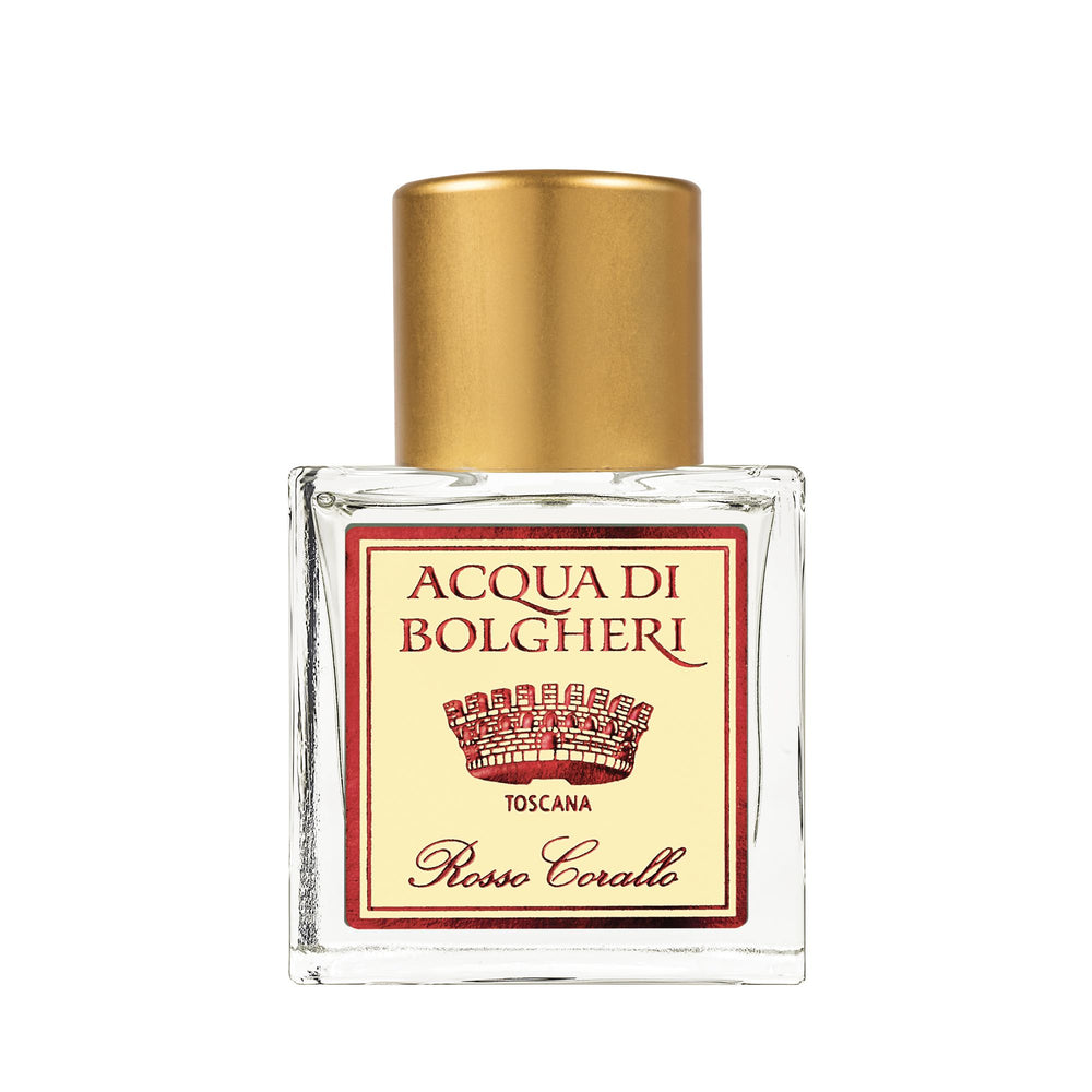 Acqua di Bolgheri Rosso Corallo parfymflaska i klarglas med guldlock – Eau de Parfum närbild