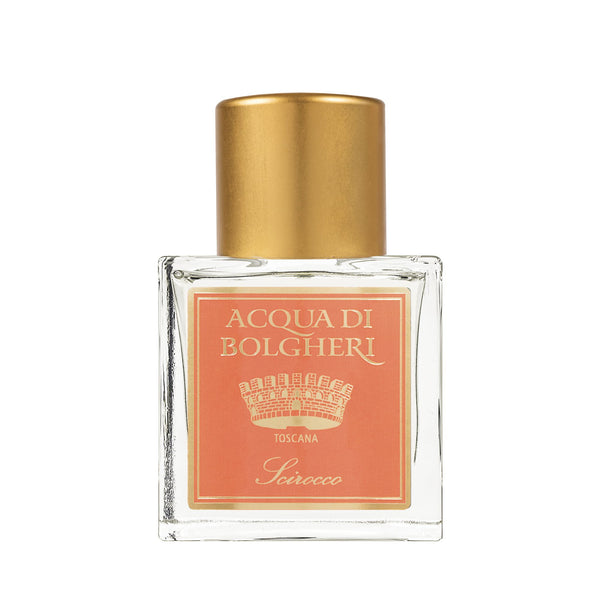 Acqua di Bolgheri Scirocco parfymflaska i klarglas med guldlock – Eau de Parfum närbild