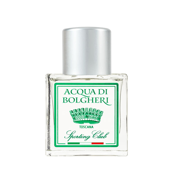 Acqua di Bolgheri Sporting Club parfymflaska i klarglas med guldlock – Eau de Parfum närbild