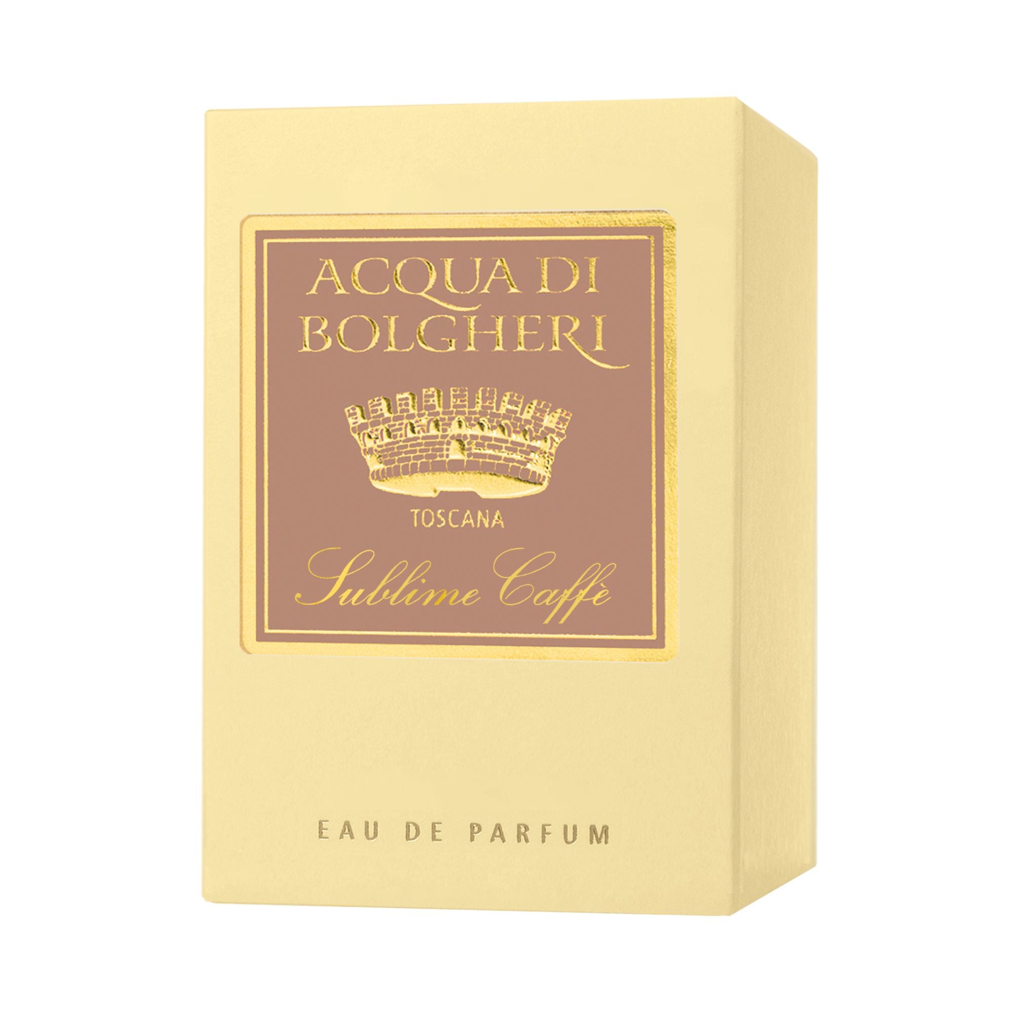 Acqua di Bolgheri Sublime Caffè EDP förpackning i beige med etikett – Eau de Parfum